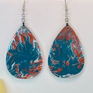 Hand Painted Tear Drop Ombre Iridescent Dangle Pendant Earrings